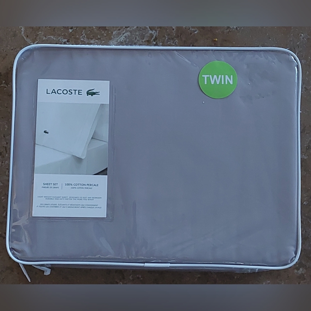 Lacoste 100% Cotton Percale Sheet Twin Set Silver/Grey